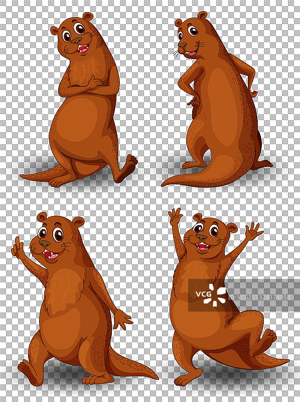 透明背景上的可爱水獭合集图片素材