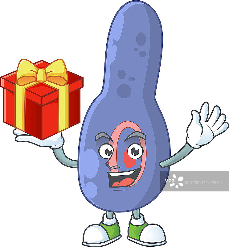 可爱的肉毒杆菌与红色礼盒图片素材