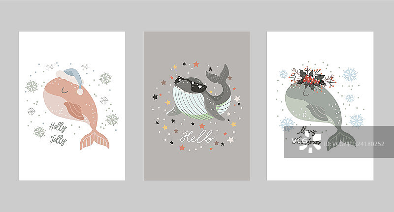 鲸鱼主题圣诞卡独立元素合集图片素材