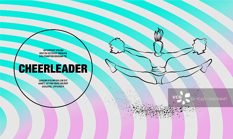 啦啦队队员跳跃并用绒球做劈叉图片素材