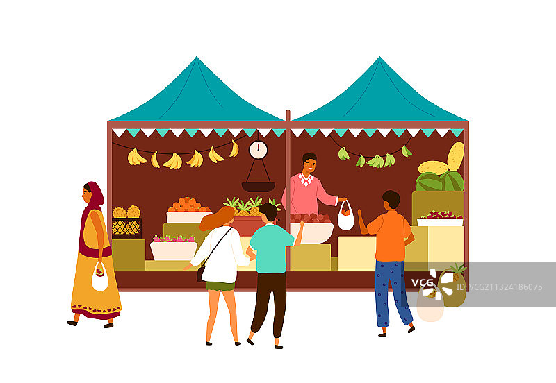 白色背景上的亚洲街市售货亭图片素材