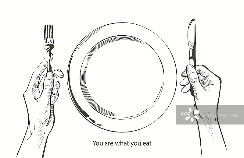 手拿刀叉盘子图片素材