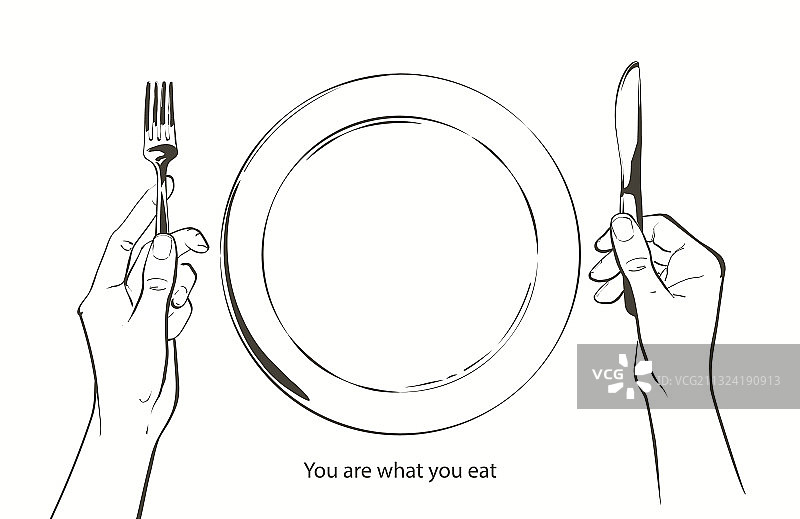 手拿刀叉盘子图片素材