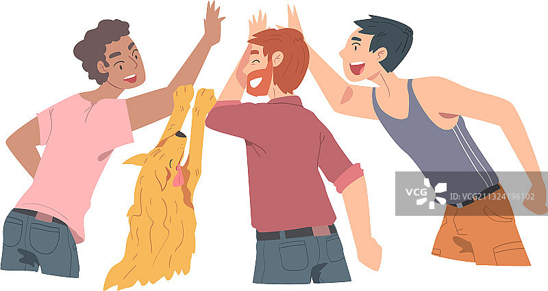 人和狗击掌，快乐的朋友图片素材