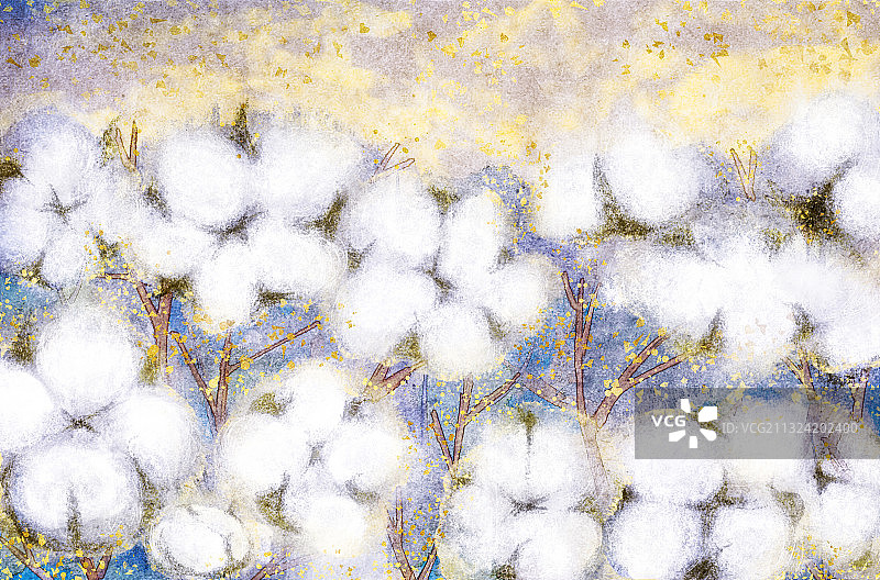 棉花岩彩插画图片素材