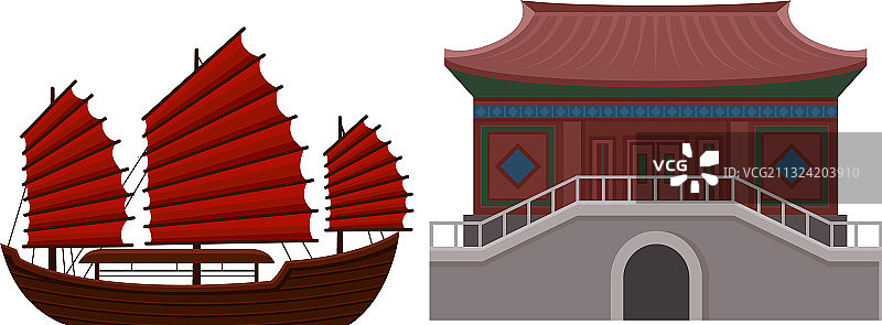 香港旅游标志与帆船图片素材