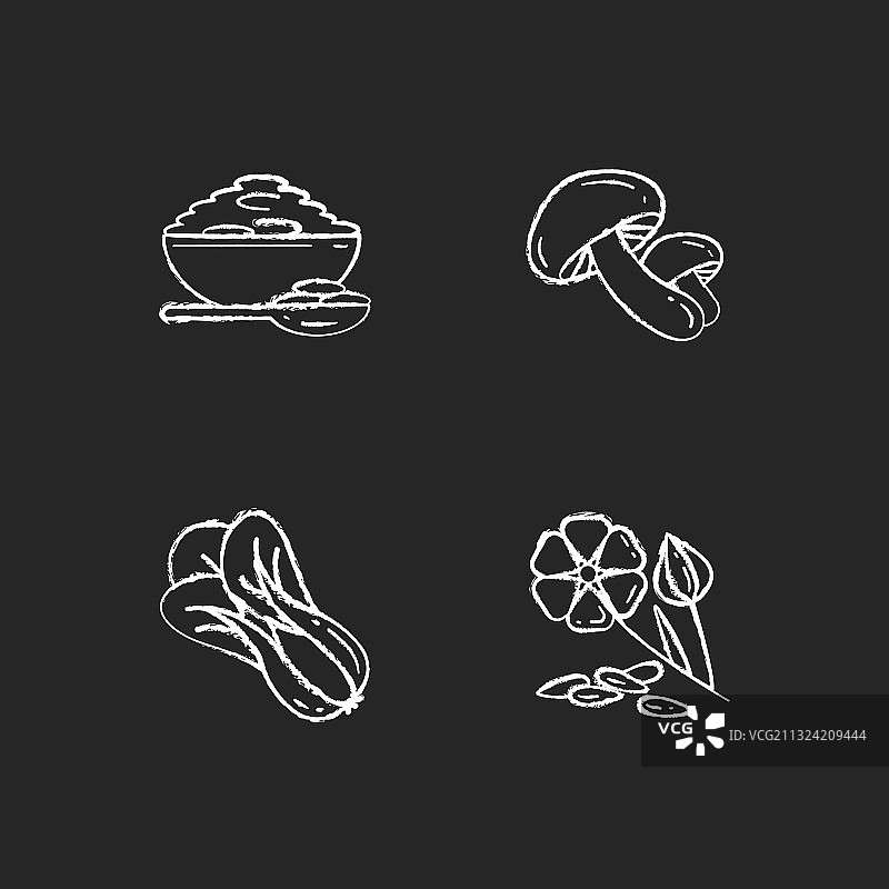 健康谷物粉笔白色图标集图片素材