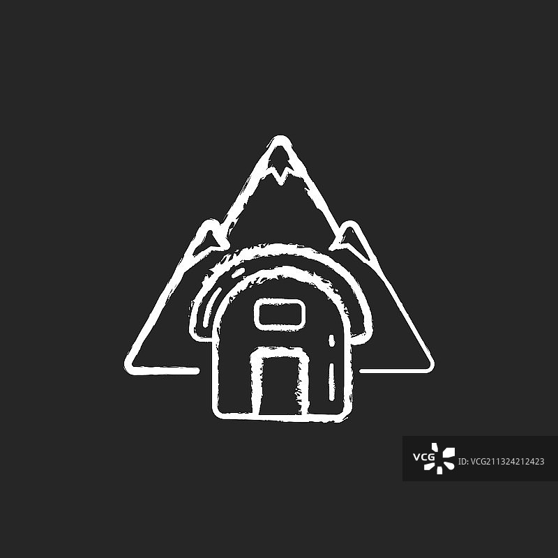 黑色背景上的营地避难所粉笔白色图标图片素材