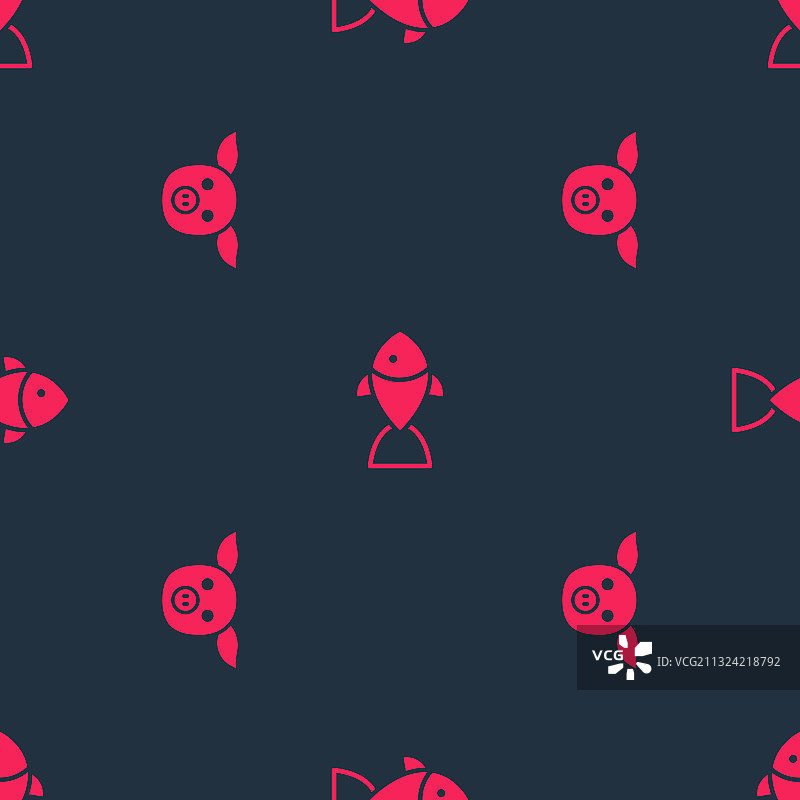 无缝图案上的猪和鱼套装图片素材