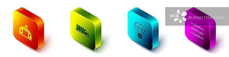 2.5D等距军营卡车箱子飞行图片素材