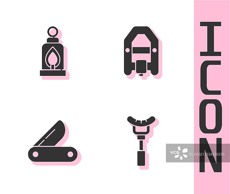 香肠叉子、露营灯和瑞士刀套装图片素材