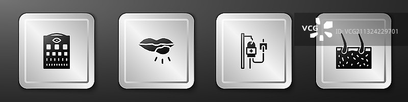 眼睛检查表：疱疹、唇部护理、输液袋和头发护理图片素材