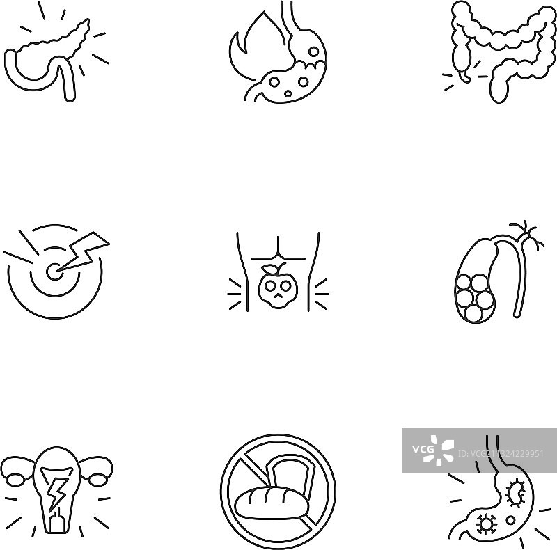 腹痛线性图标集图片素材