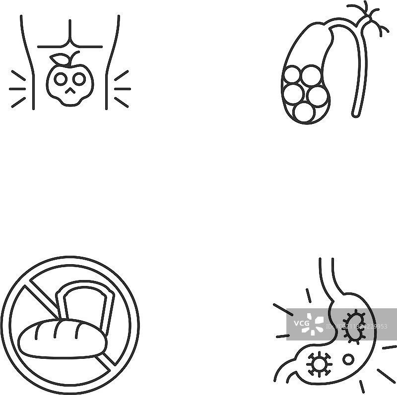 腹部不适线性图标集图片素材