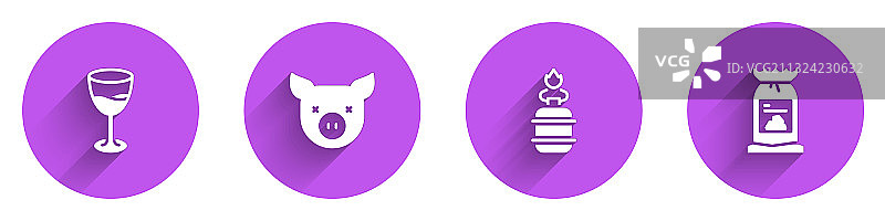 葡萄酒杯、猪、野营用煤气炉图片素材