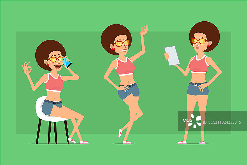 卡通扁平趣味运动女孩角色合集图片素材