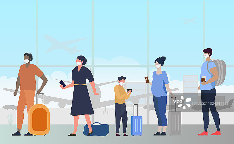 机场大楼内排队的人群图片素材