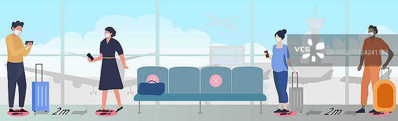 机场大楼内排队的人群图片素材