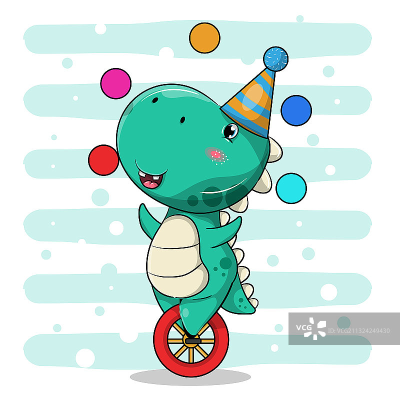 可爱的卡通恐龙骑独轮车图片素材