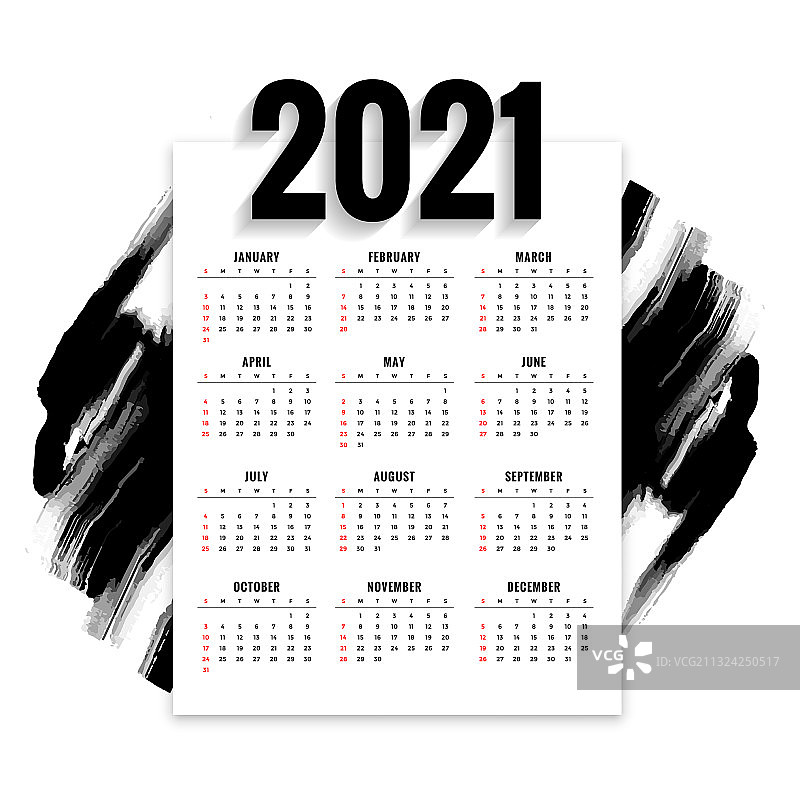 黑色2021新年抽象日历图片素材