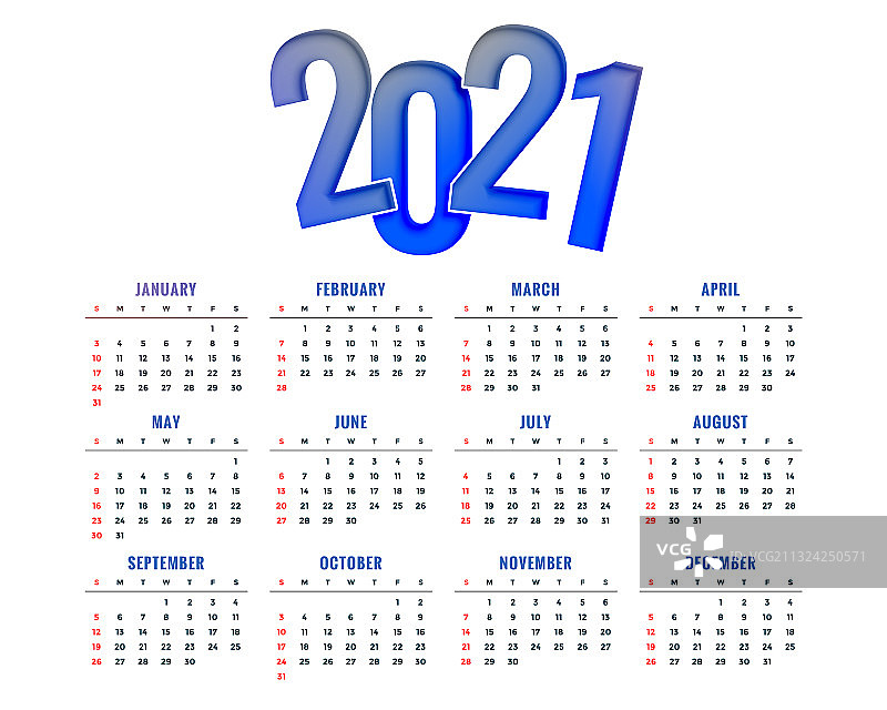 2021年新年日历设计，简约现代图片素材