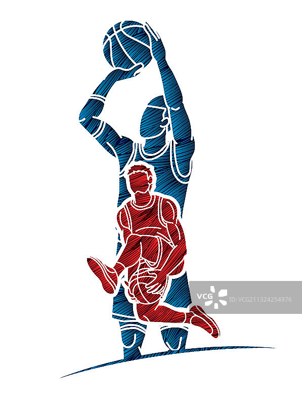 一组篮球运动员的卡通图形图片素材