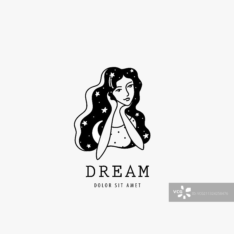 手绘黑白女性面部logo图片素材