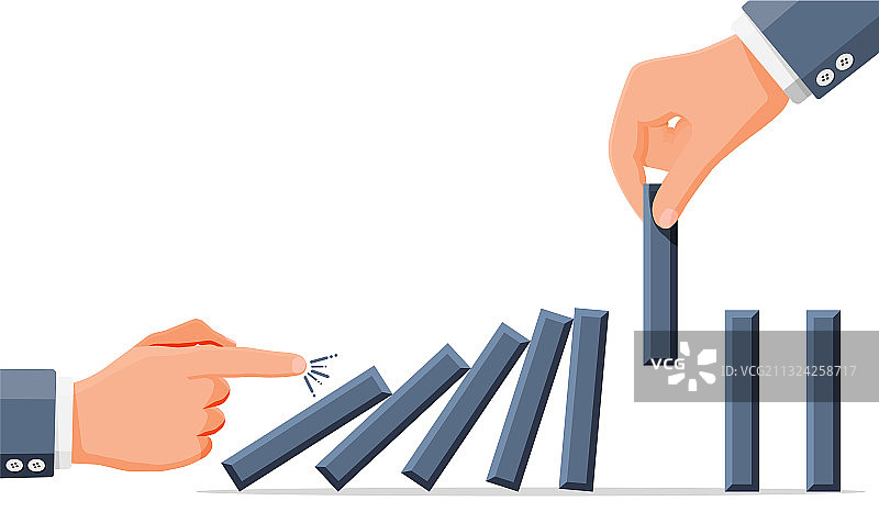 商人阻止多米诺骨牌效应图片素材