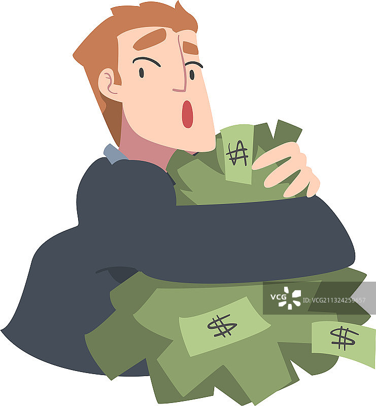 拥抱大量金钱的富有商人图片素材