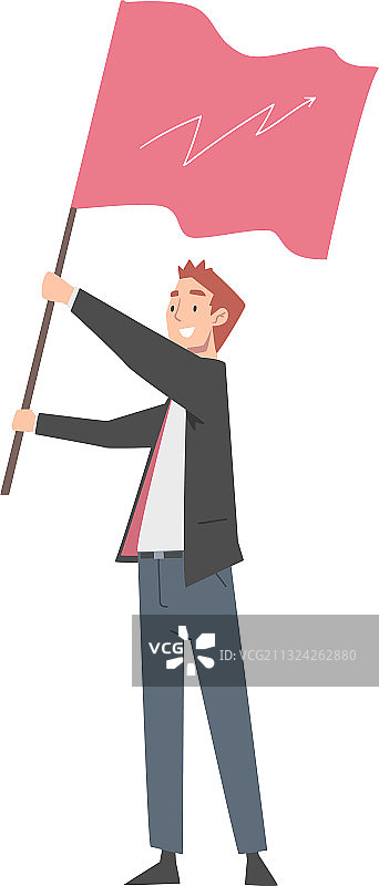 手持红色旗帜的成功商人图片素材