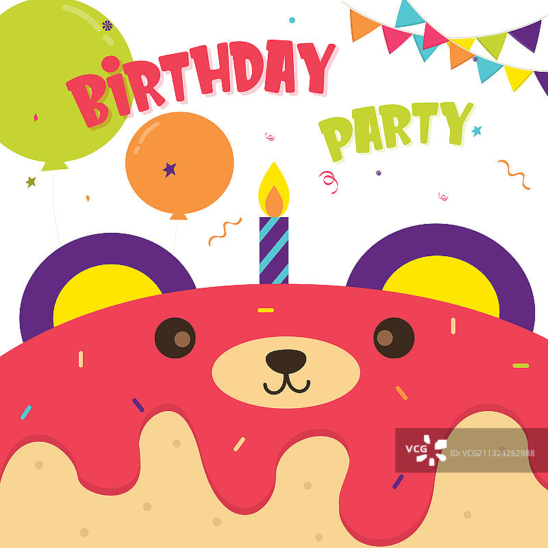 带蜡烛的动物蛋糕生日卡片图片素材