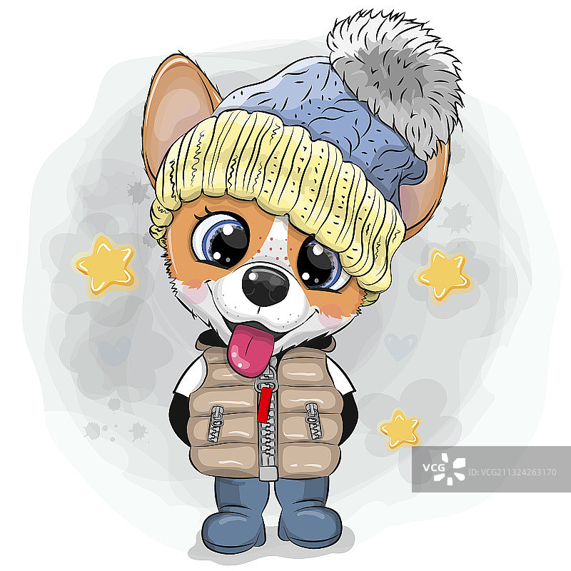 戴针织帽的卡通小狗图片素材