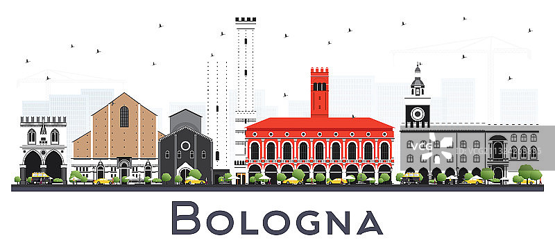 意大利博洛尼亚城市彩色建筑天际线图片素材