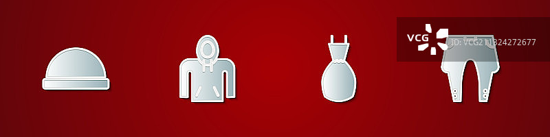 无檐小便帽帽衫连衣裙和裤子图标图片素材