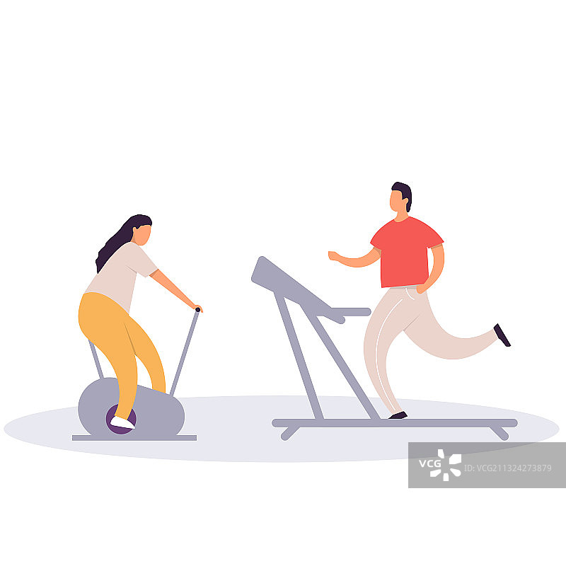 在跑步机上跑步的男人和女人图片素材