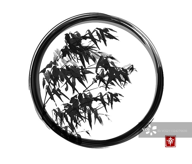 黑色圆相禅意水墨画竹子图片素材