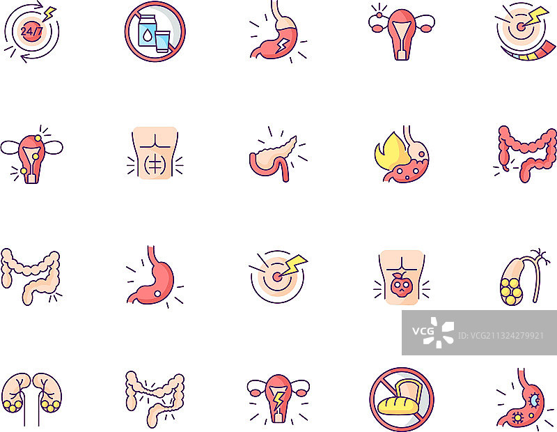 胃痛RGB颜色图标集图片素材