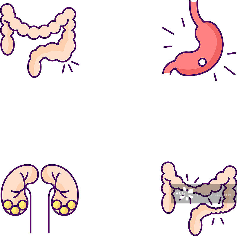 腹痛RGB颜色图标集图片素材