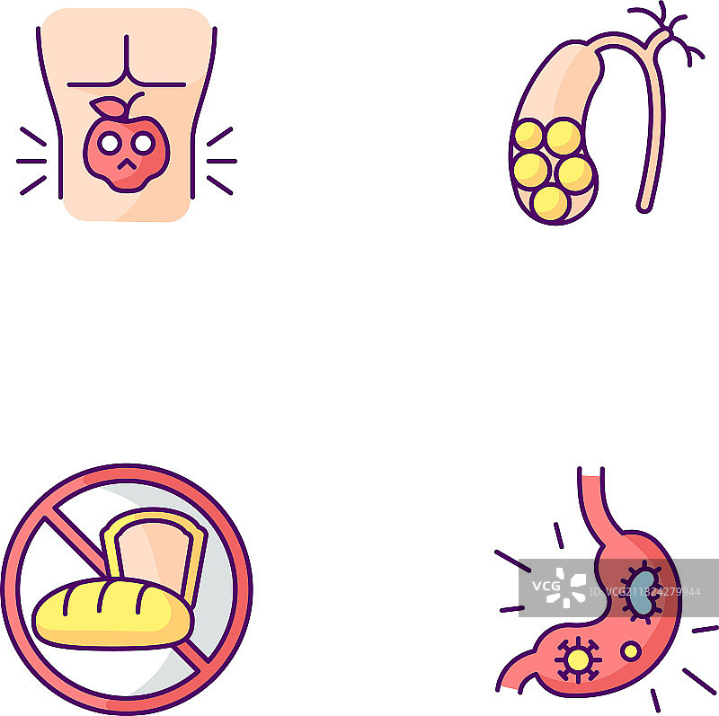 腹部不适RGB颜色图标集图片素材