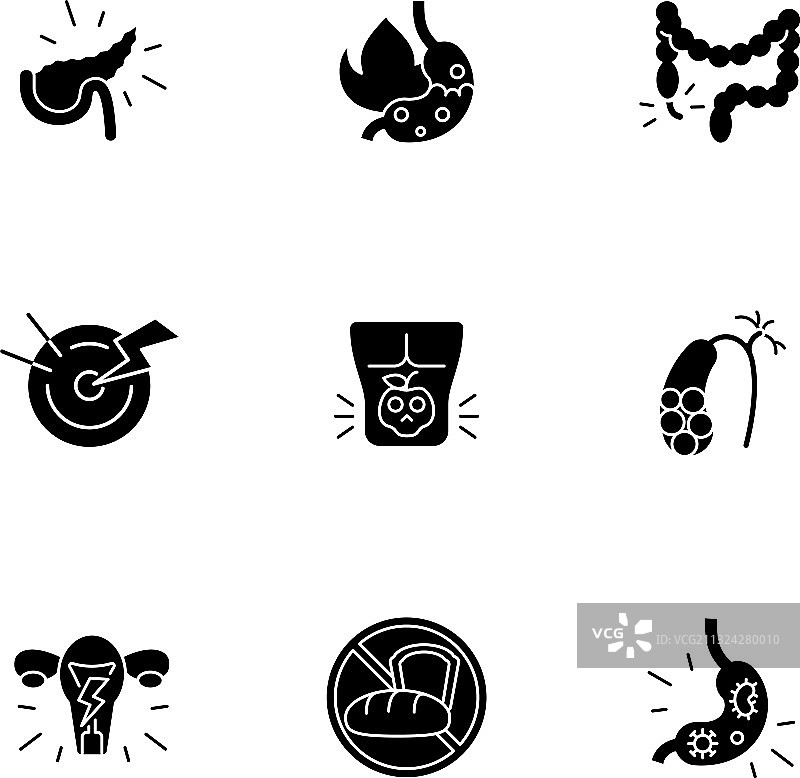 腹部疼痛黑色字形图标白色背景合集图片素材