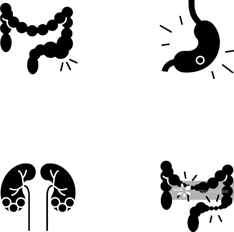 腹痛黑色字形图标在白色上设置图片素材