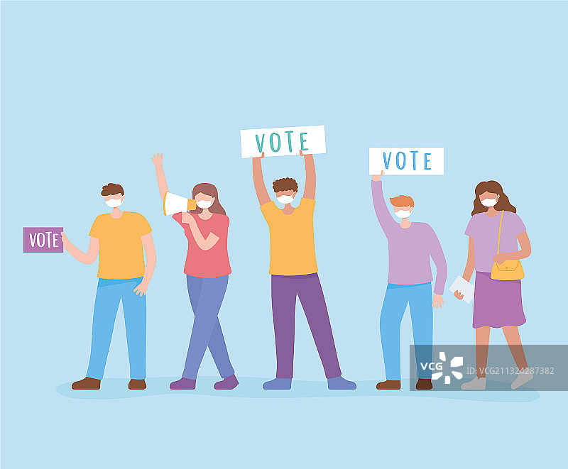 戴口罩的投票者和选举活动人士图片素材