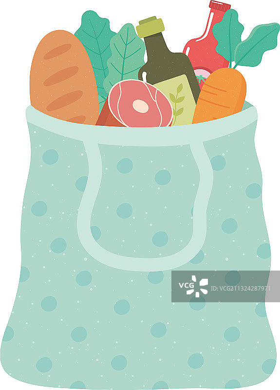 装有面包、橄榄油、胡萝卜的购物袋图片素材