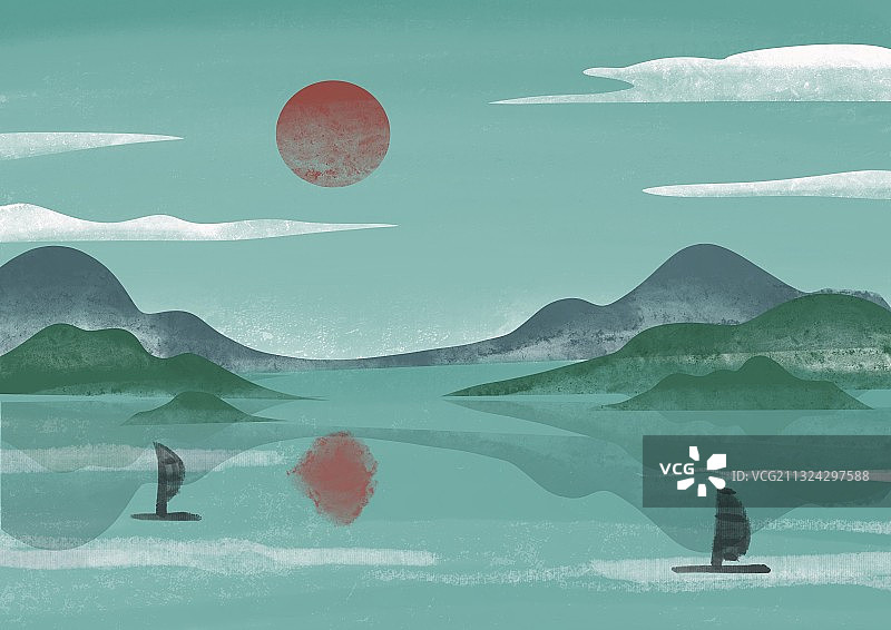 新中式山水画图片素材