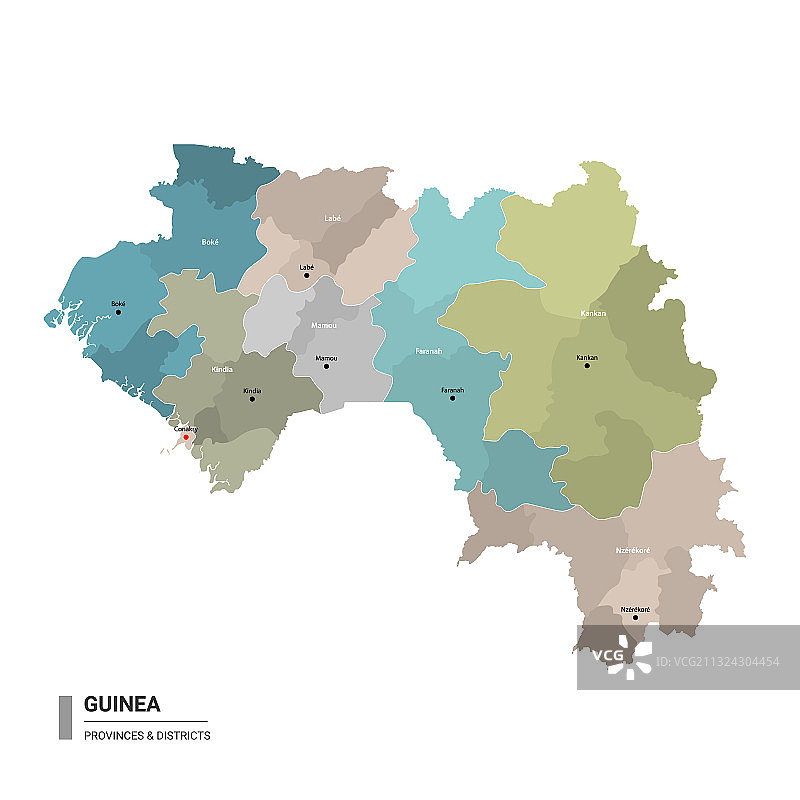 几内亚详细地图与细分图片素材
