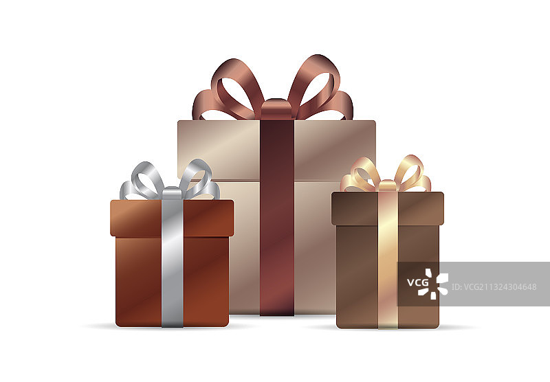 逼真的青铜和金色礼品盒堆图片素材
