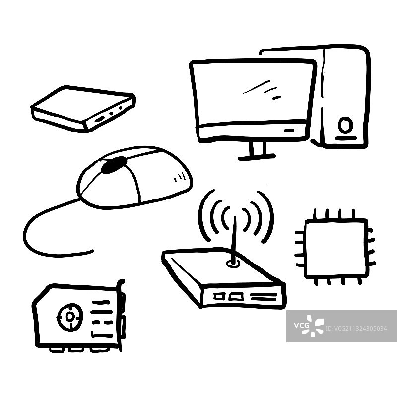 手绘简约电脑组件合集图片素材