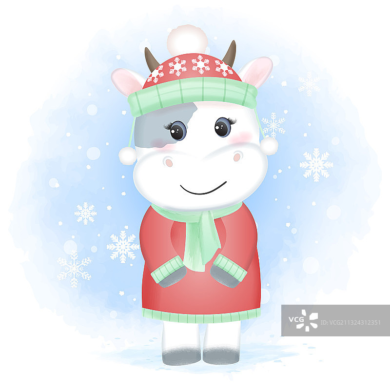 培根和雪花卡通手绘图片素材