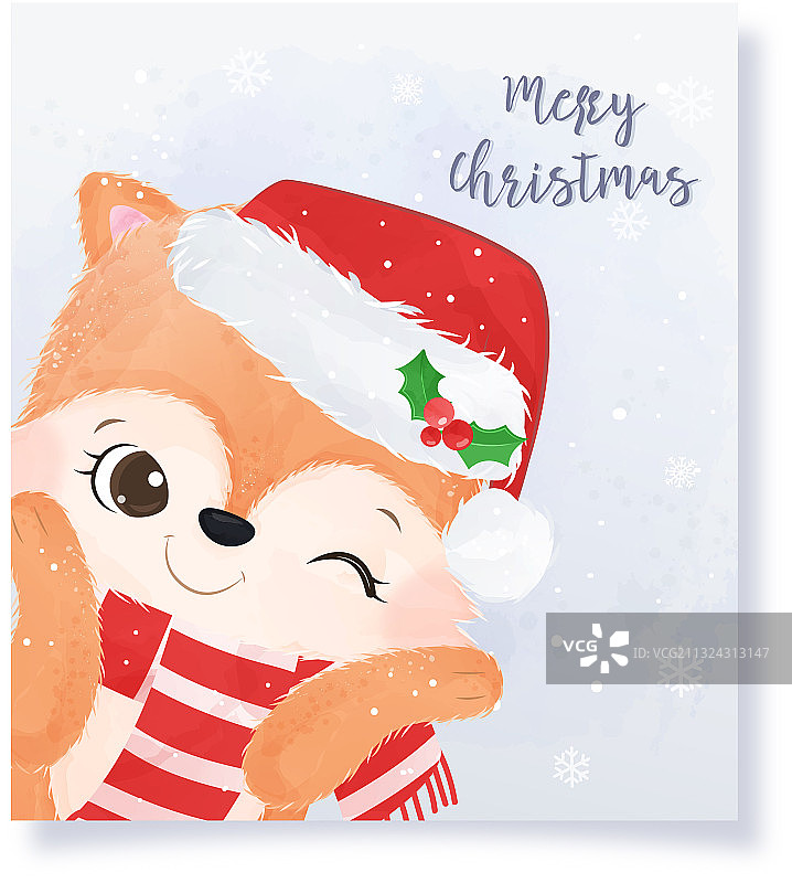 可爱的圣诞节小狐狸贺卡图片素材
