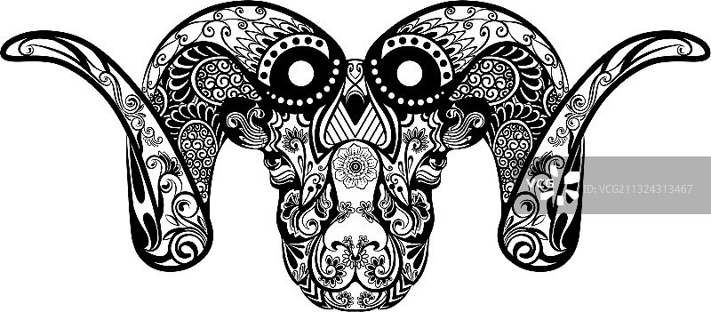 美丽双角山羊与花朵图片素材